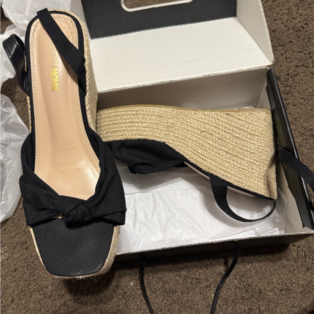 Fashion Nova Black Knot Front Espadrille Wedge Sandals